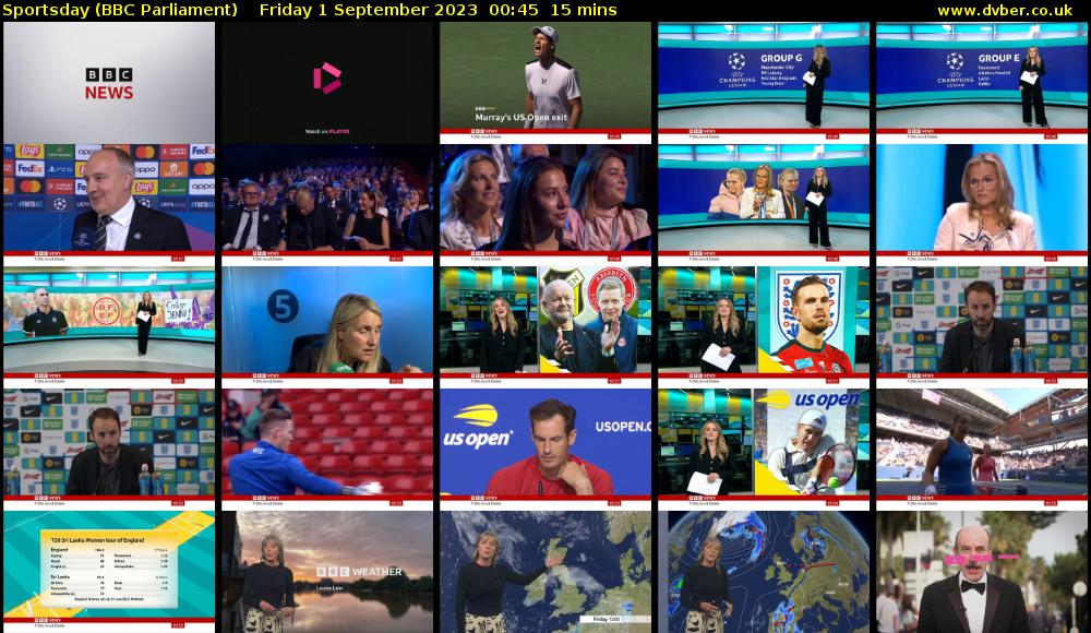 Sportsday (BBC Parliament) Friday 1 September 2023 00:45 - 01:00