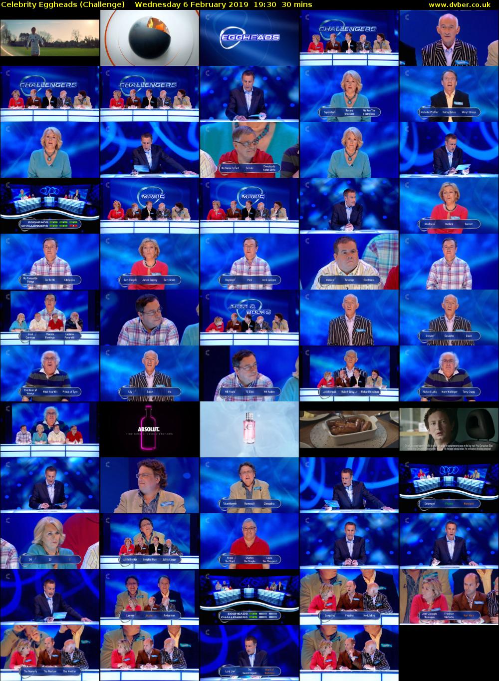 Celebrity Eggheads (Challenge) Wednesday 6 February 2019 19:30 - 20:00