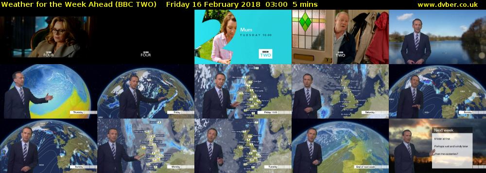 Weather for the Week Ahead (BBC TWO) Friday 16 February 2018 03:00 - 03:05